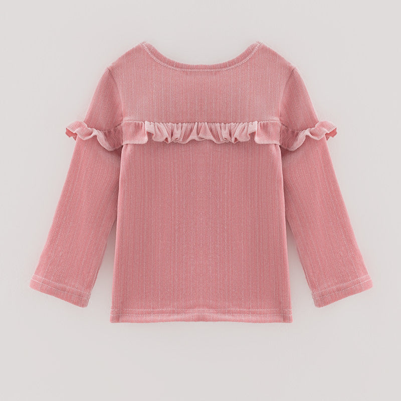 (In Stock E19-4-3)Girls Spring Pink Velvet Top
