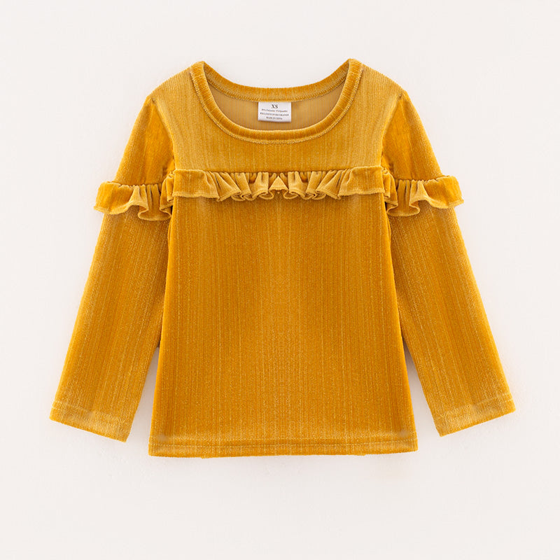 (In Stock E19-4-2)Girls Spring Yellow Velvet Top