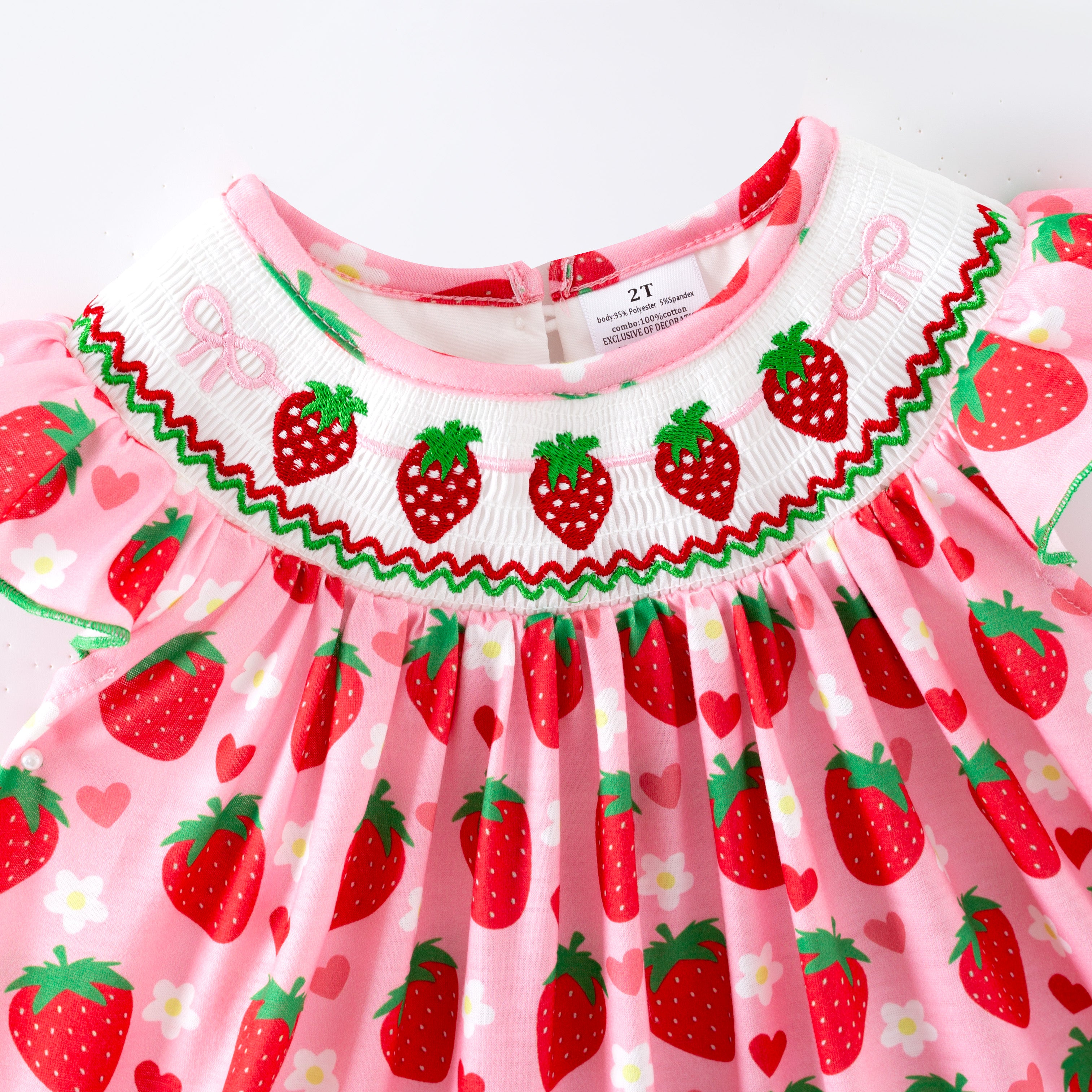 (In Stock)Girls Spring&Summer Strawberry Embroidery Smocked Dress