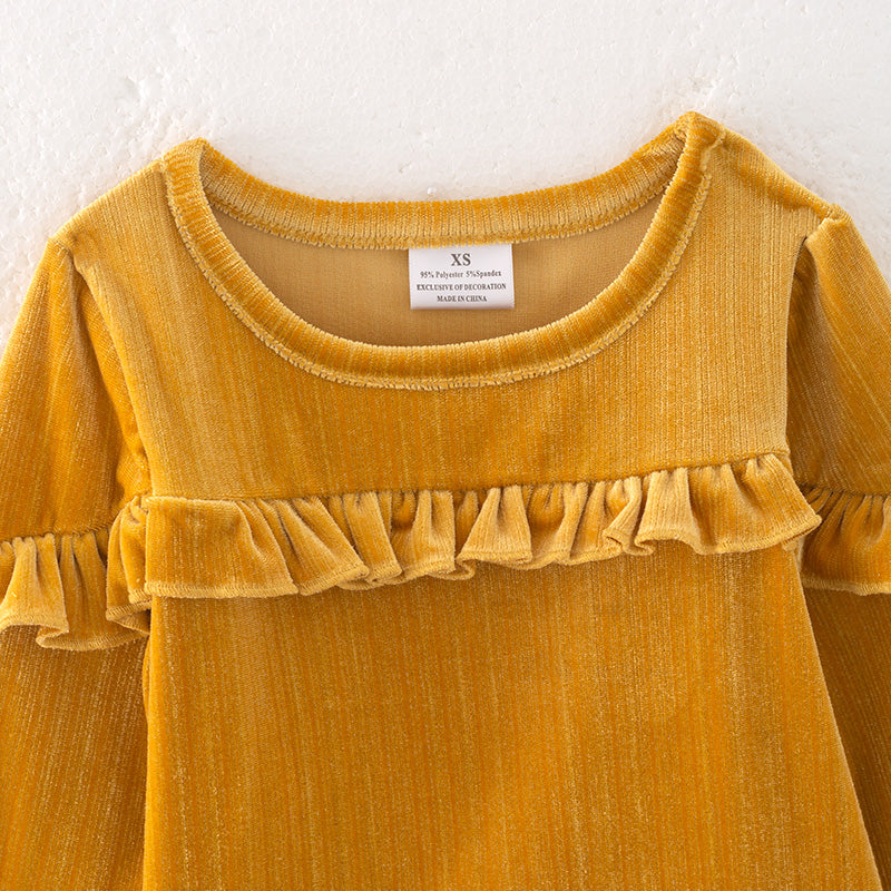 (In Stock E19-4-2)Girls Spring Yellow Velvet Top