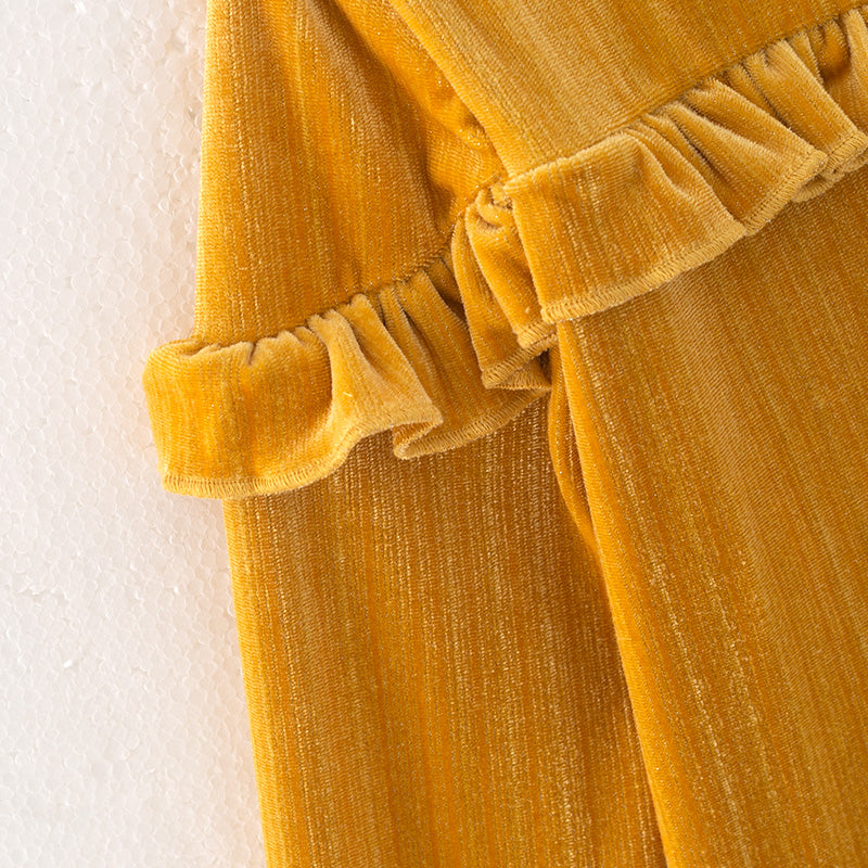 (In Stock E19-4-2)Girls Spring Yellow Velvet Top