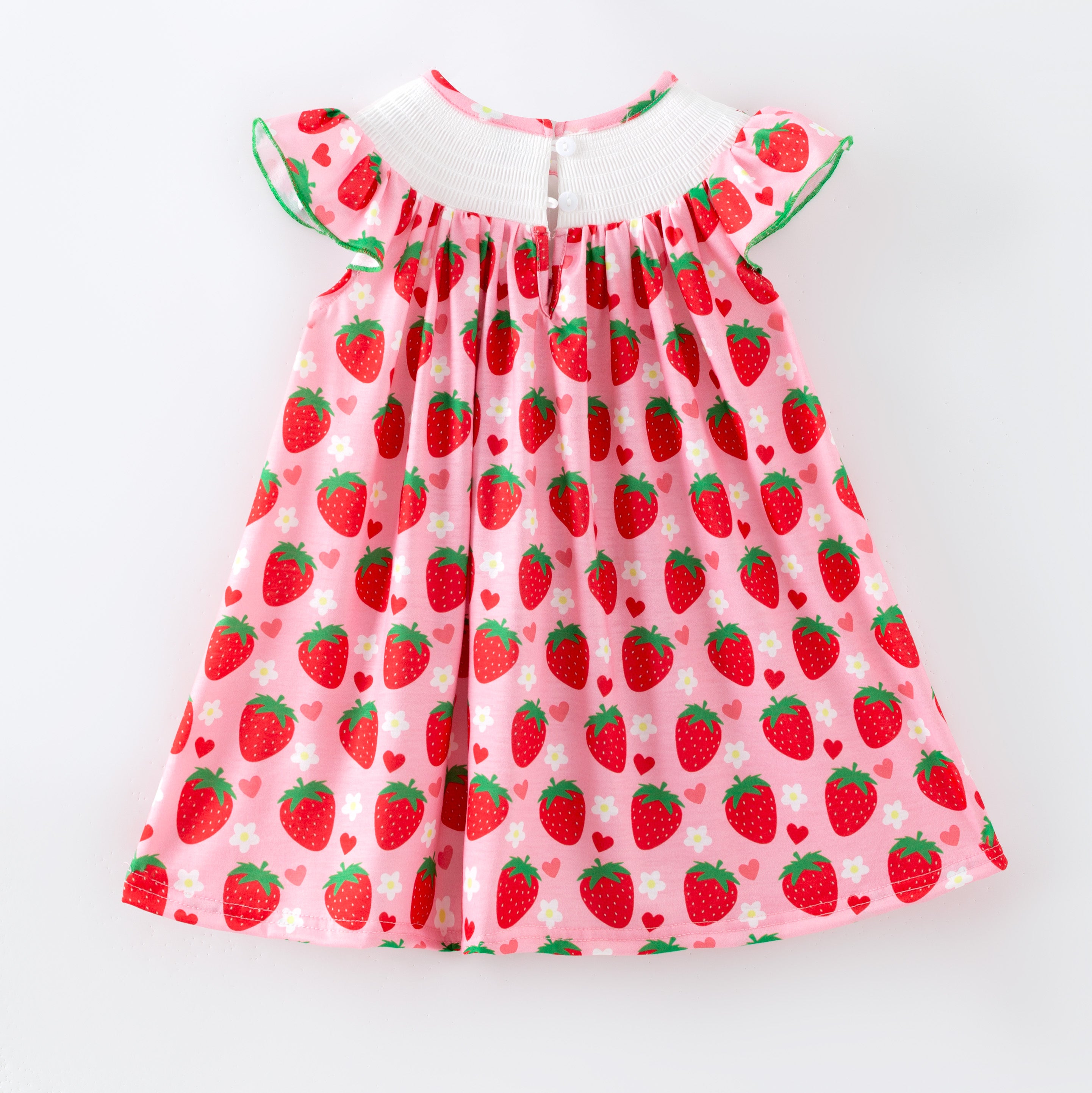 (In Stock)Girls Spring&Summer Strawberry Embroidery Smocked Dress