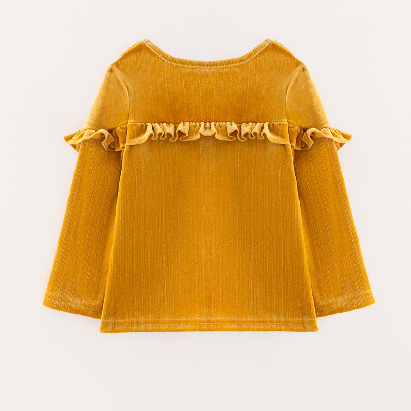 (In Stock E19-4-2)Girls Spring Yellow Velvet Top