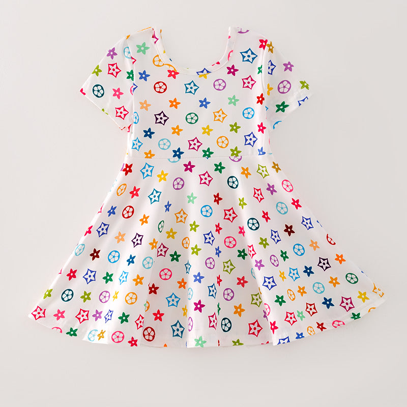 (In Stock E2-5-2)Girls Spring Print Milk Silk Dress