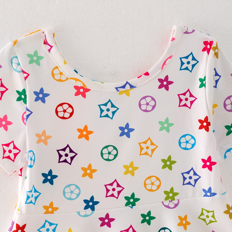 (In Stock E2-5-2)Girls Spring Print Milk Silk Dress