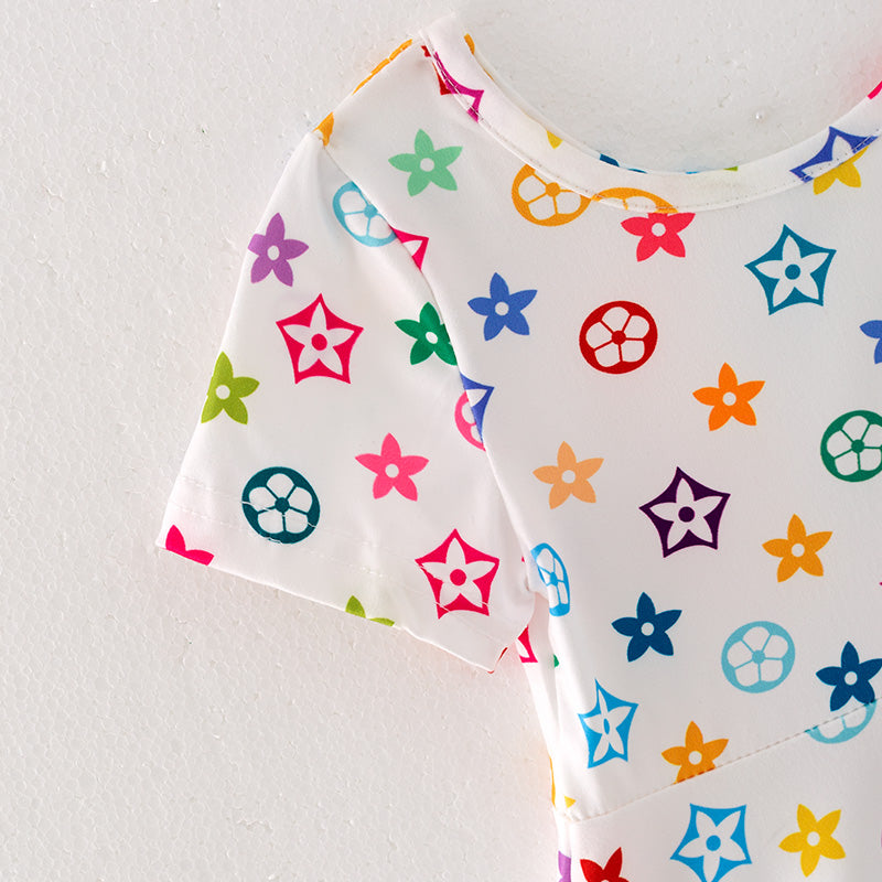 (In Stock E2-5-2)Girls Spring Print Milk Silk Dress