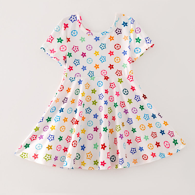 (In Stock E2-5-2)Girls Spring Print Milk Silk Dress