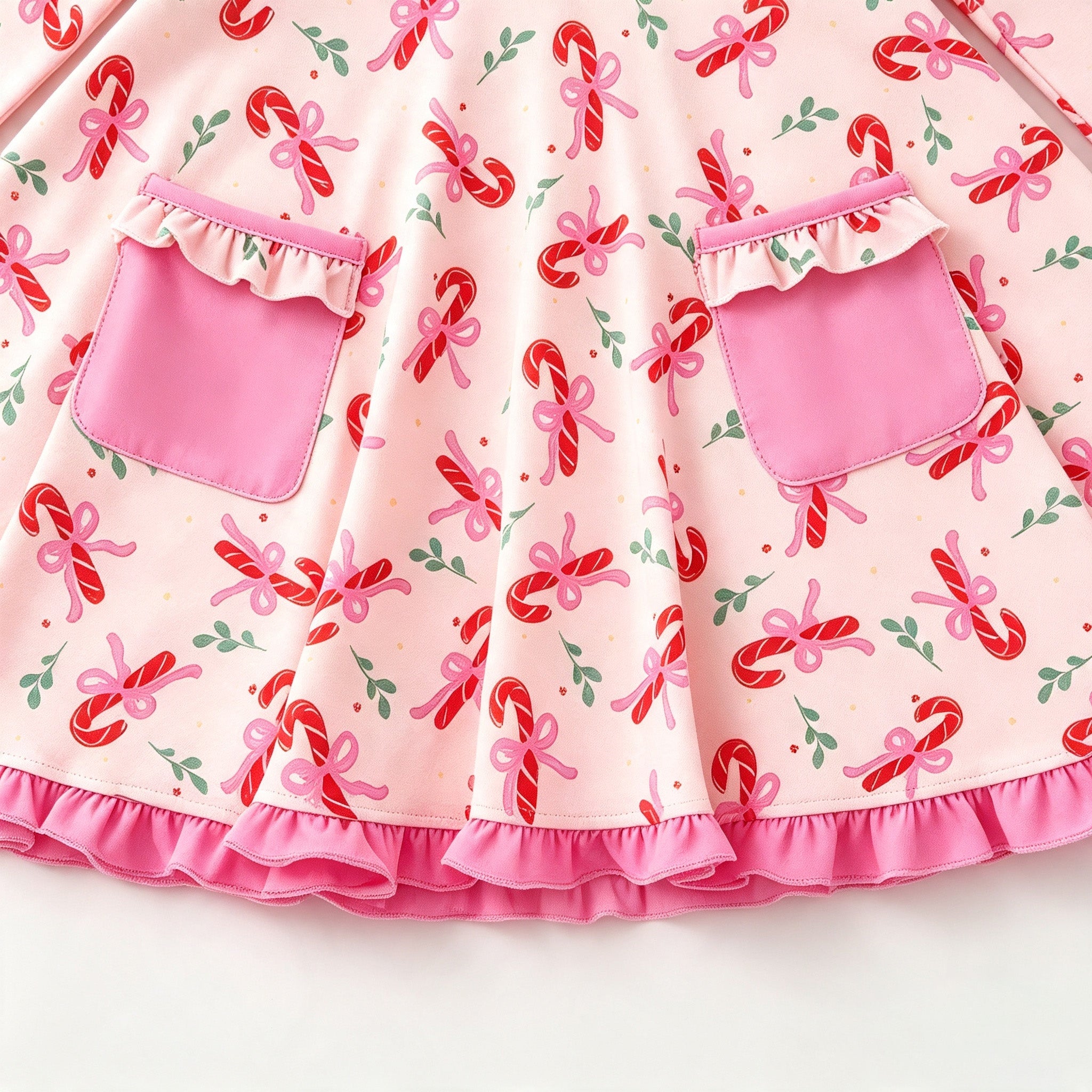 (Pre Order)Girls Christmas Print Dress with Pockets