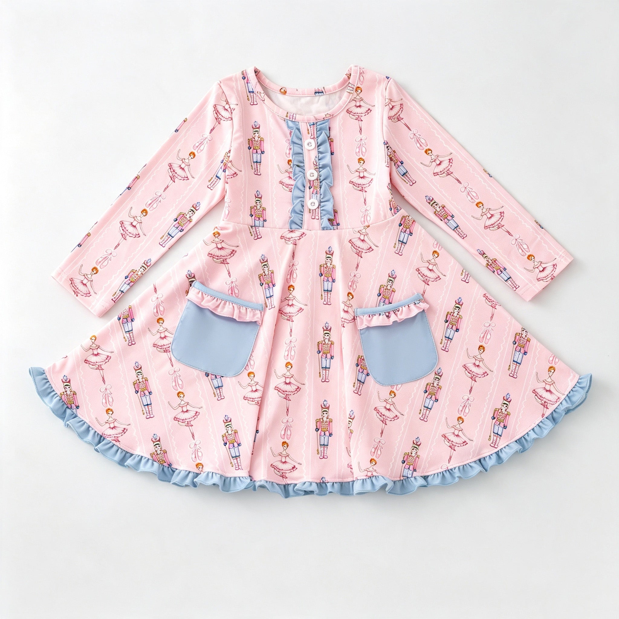 (Pre Order)Girls Christmas Print Dress with Pockets