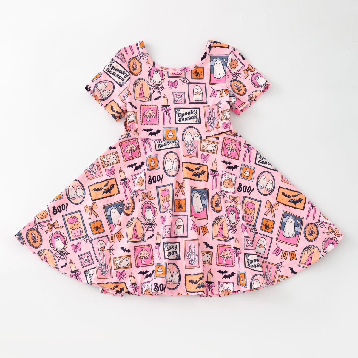 (Pre Order+Prepack Zone)Girls Halloween Ghost Print Dress(Mix Size)