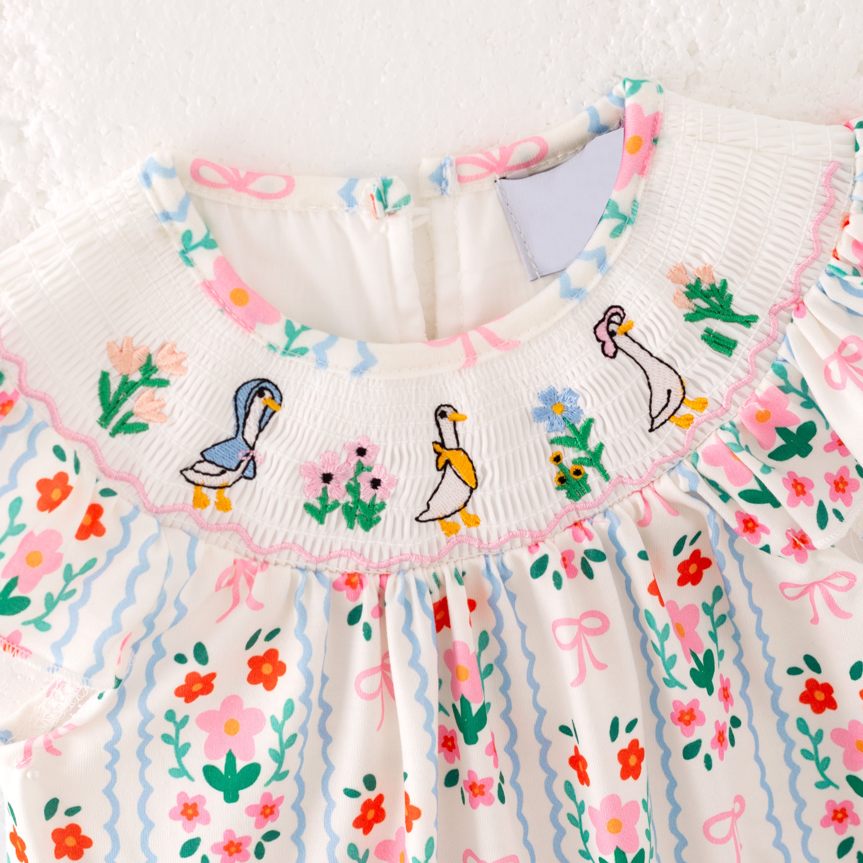 (Pre Order)Sisters Spring and Summer Goose Embroidery Smocked Dress&Romper