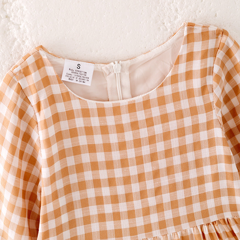 (In Stock)Girls Fall Khaki Plaid Cotton Dress
