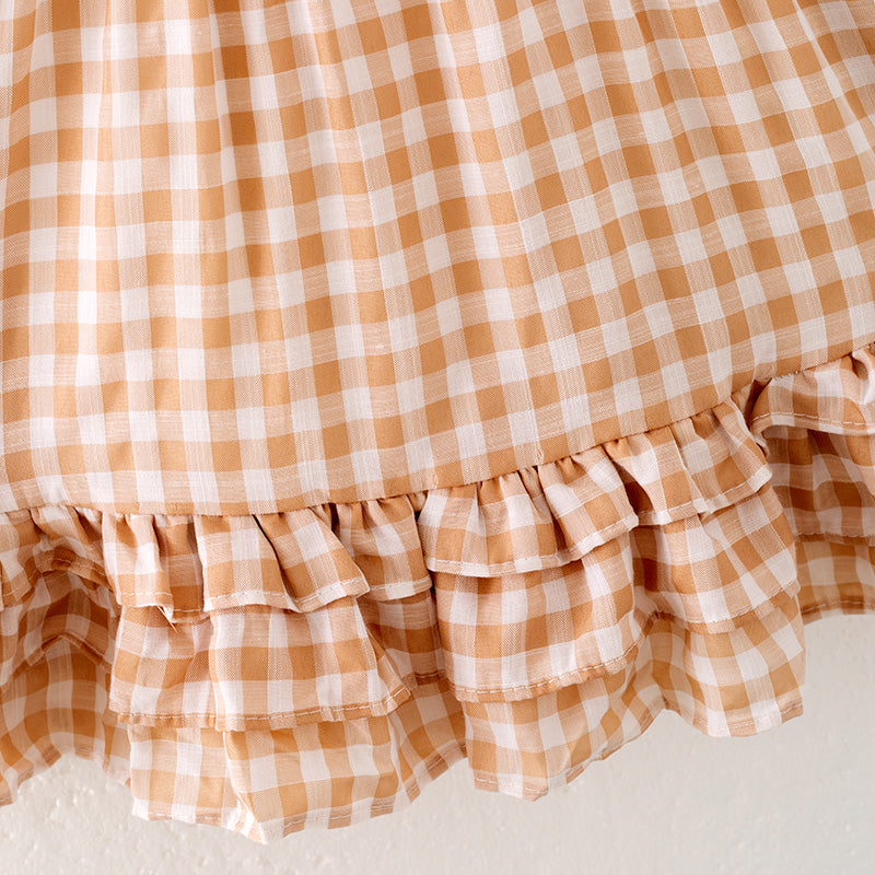 (In Stock)Girls Fall Khaki Plaid Cotton Dress