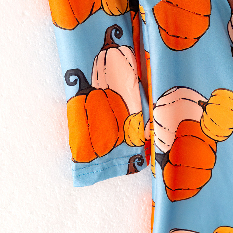 (In Stock)Girls Halloween&Thanksgiving Pumpkin Print Dress