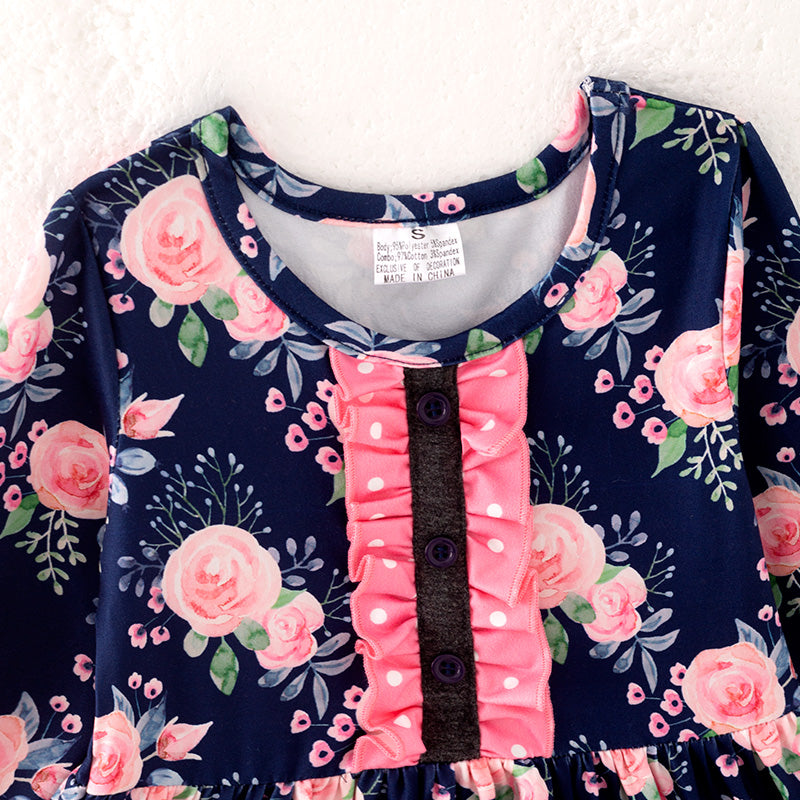 (In Stock)Girls Fall Floral Print Dress