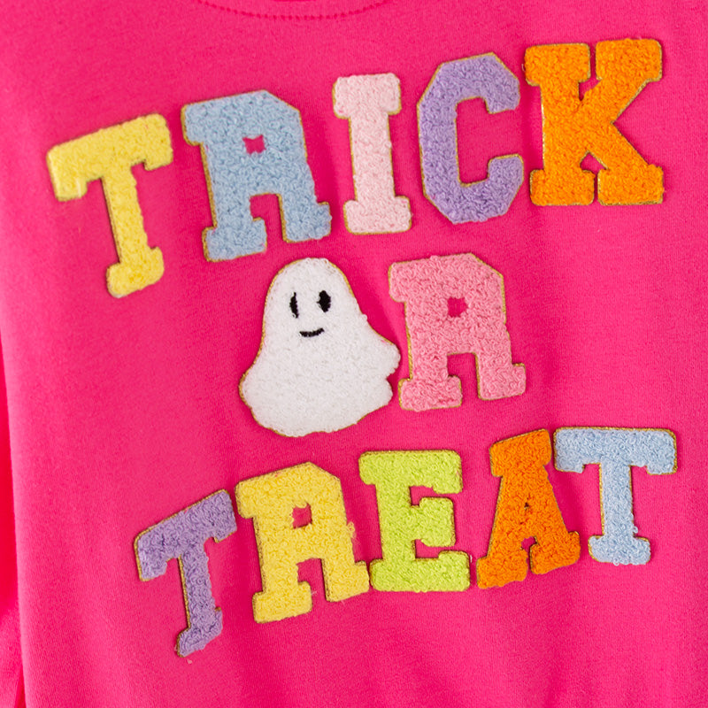 (In Stock)Girls Halloween TRICK OR TREAT Chenille Patches Cotton Top
