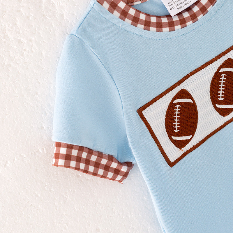 (In Stock)Toddler Boys Summer Football Embroidery Smocked Romper