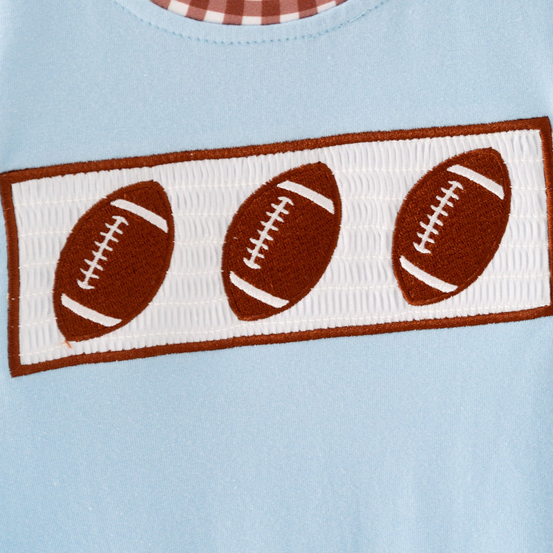 (In Stock)Toddler Boys Summer Football Embroidery Smocked Romper