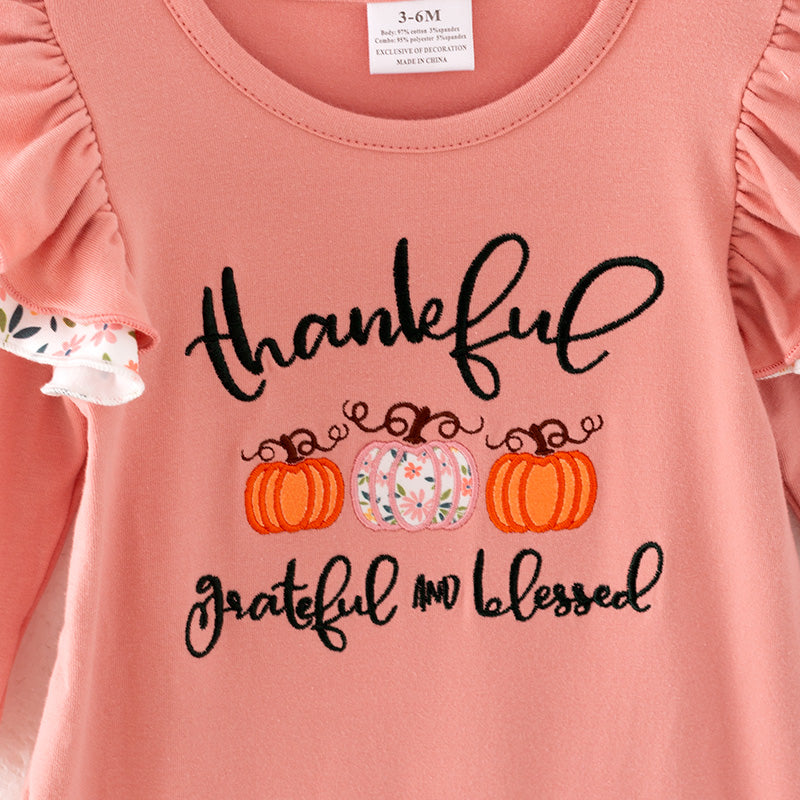 (In Stock)Toddler Girls Thanksgiving Embroidery Cotton Romper