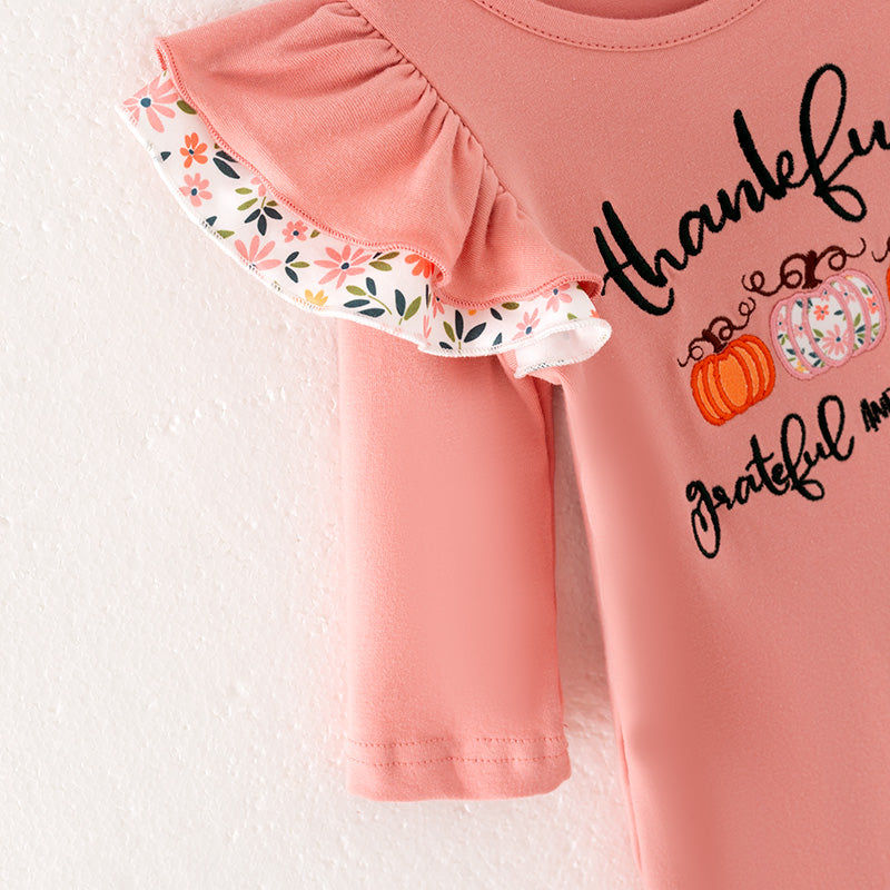(In Stock)Toddler Girls Thanksgiving Embroidery Cotton Romper