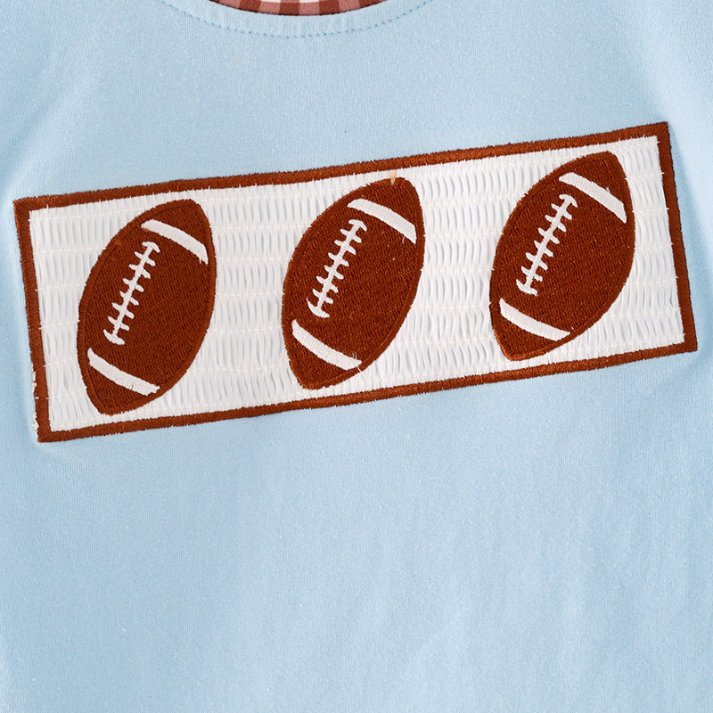 (In Stock)Boys Summer Football Embroidery Smocked Outfit Set