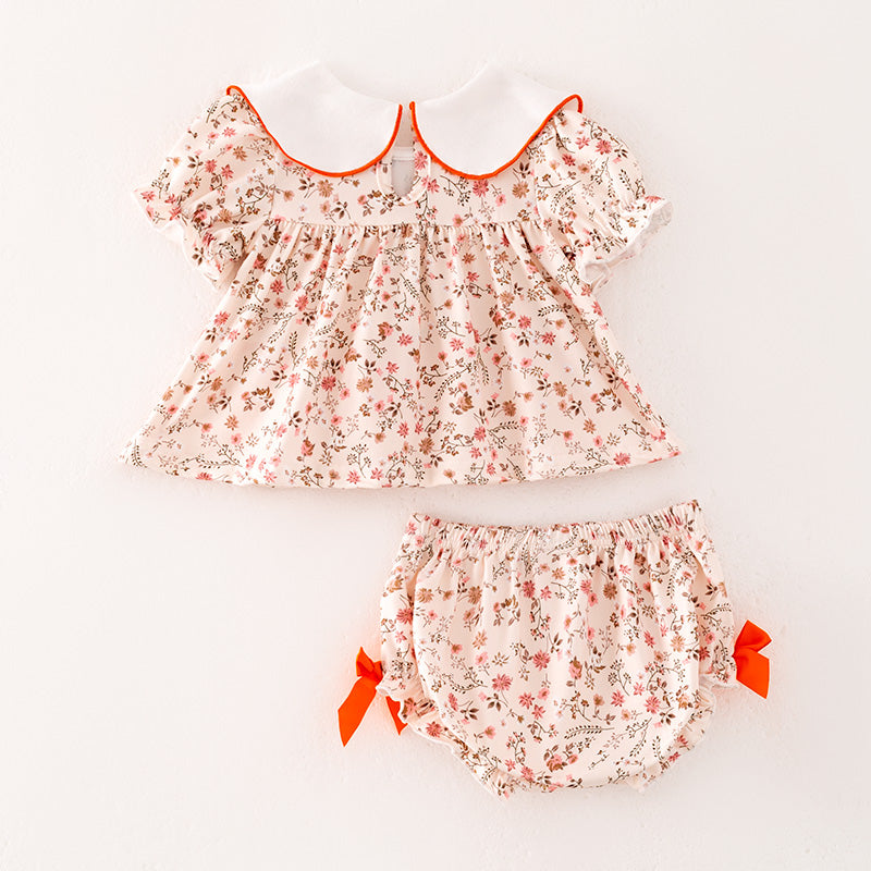 (In Stock)Toddler Girls Thanksgiving Pumpkin Applique Bloomer Set