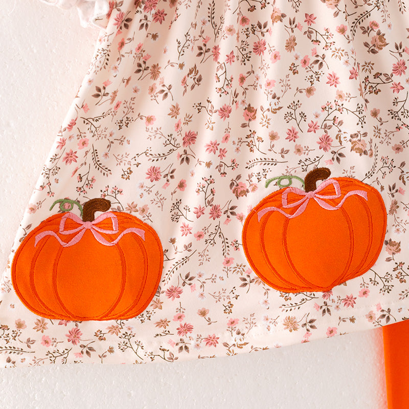 (In Stock)Girls Thanksgiving Pumpkin Applique Outfit Set