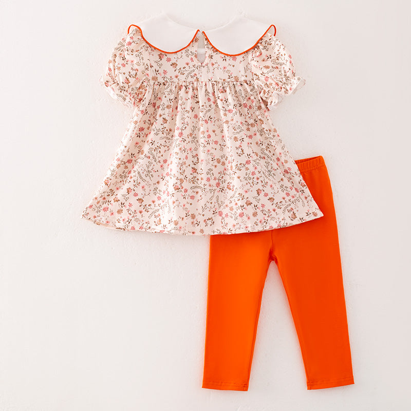 (In Stock)Girls Thanksgiving Pumpkin Applique Outfit Set