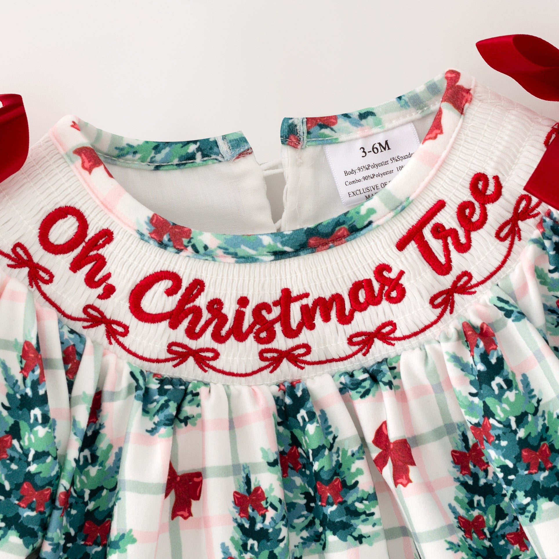 (In Stock)Toddler Girls Christmas Tree Embroidery Smocked Bloomer Set
