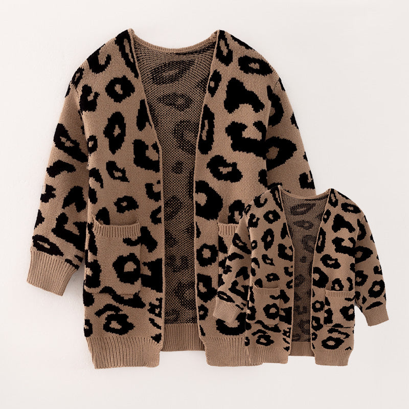 (In Stock G24-1-2 G24-3-1)Girls Fall Leopard Print Sweater Cardigan