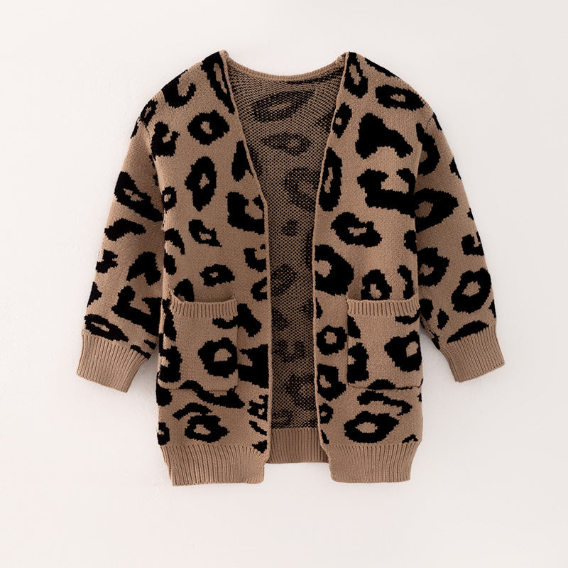 (In Stock G24-1-2 G24-3-1)Girls Fall Leopard Print Sweater Cardigan