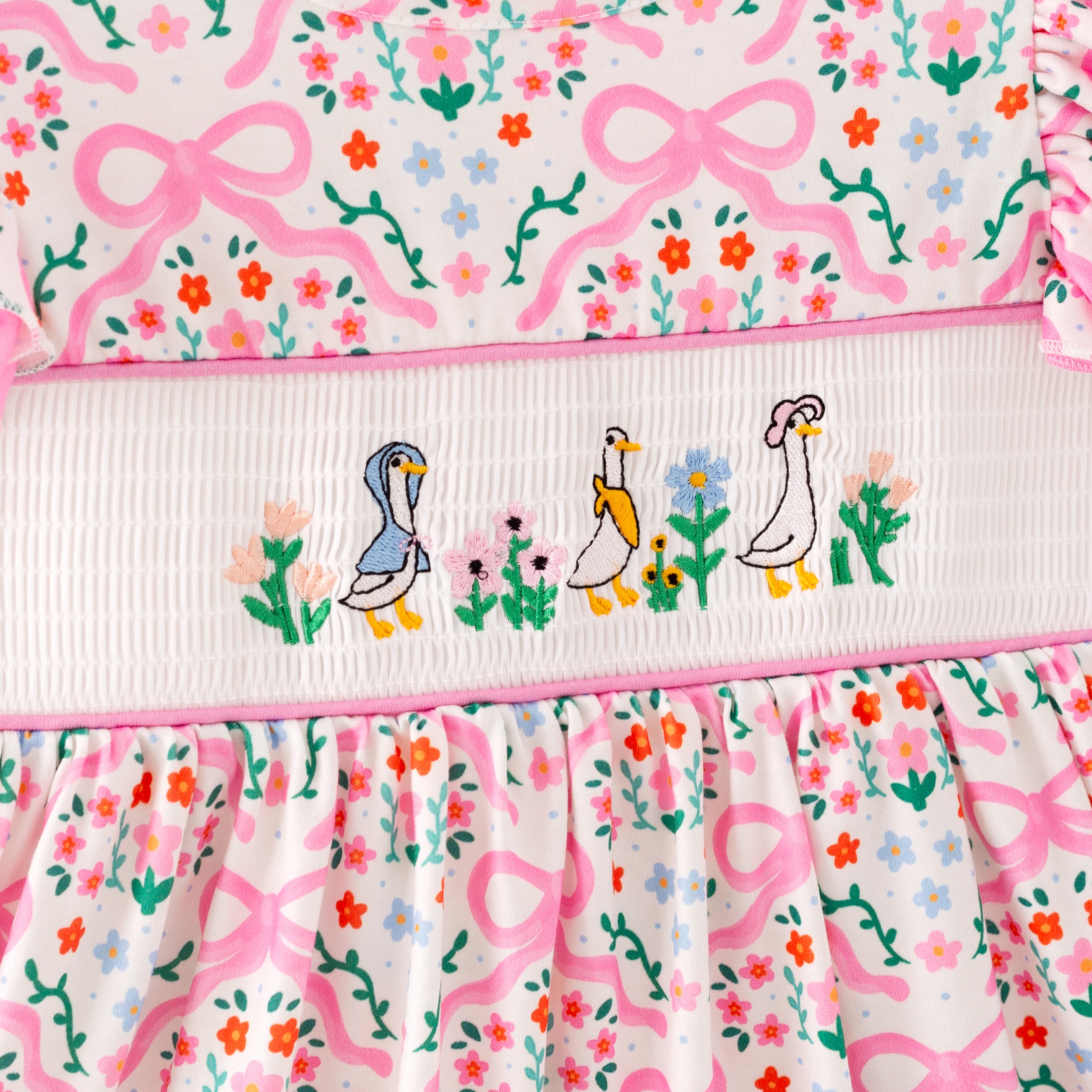 (Pre Order)Sisters Spring and Summer Goose Embroidery Smocked Dress&Bloomer Set