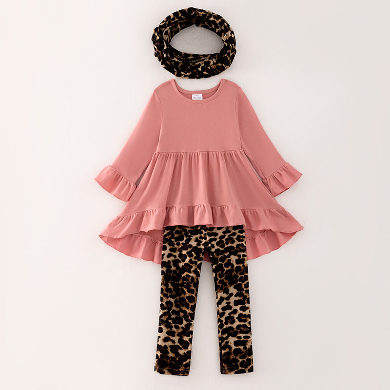 (In Stock G23-2-2)Girls Fall Leopard Print Outfit Set