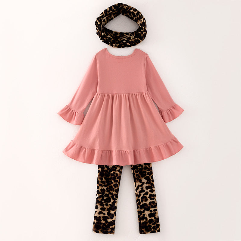 (In Stock G23-2-2)Girls Fall Leopard Print Outfit Set