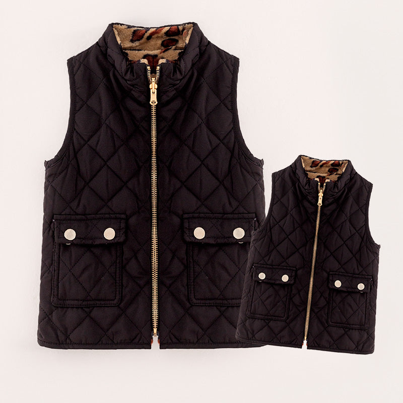 (In Stock G23-1-2 G23-2-3)Mommy and Me Black Reversible Vest