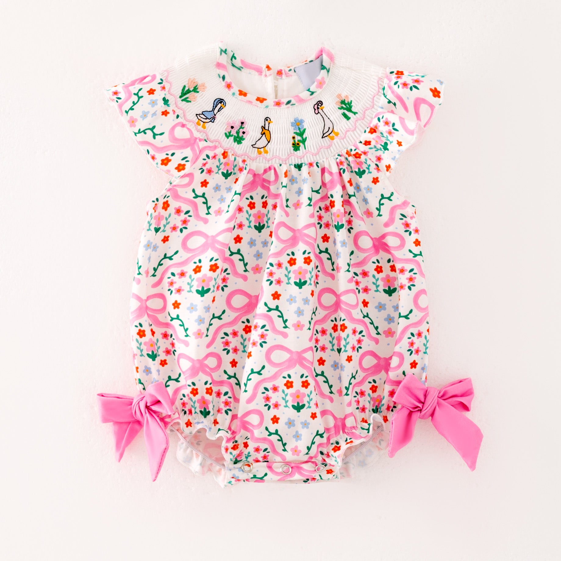 (Pre Order)Sisters Spring and Summer Goose Embroidery Smocked Romper
