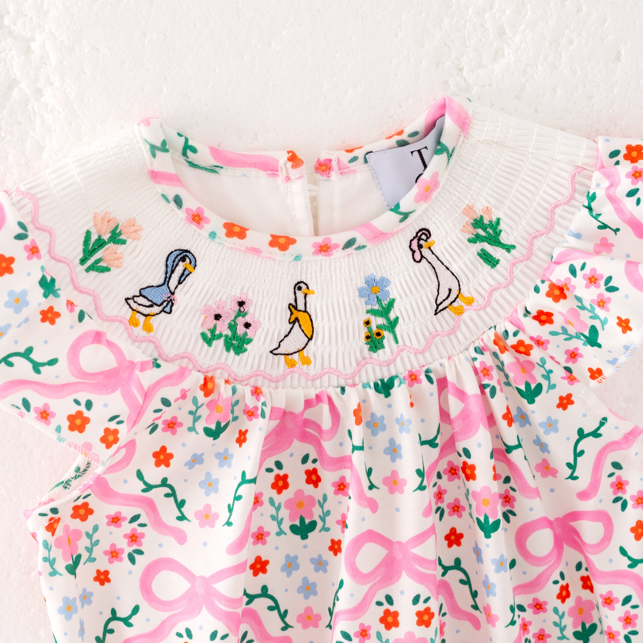 (Pre Order)Sisters Spring and Summer Goose Embroidery Smocked Romper