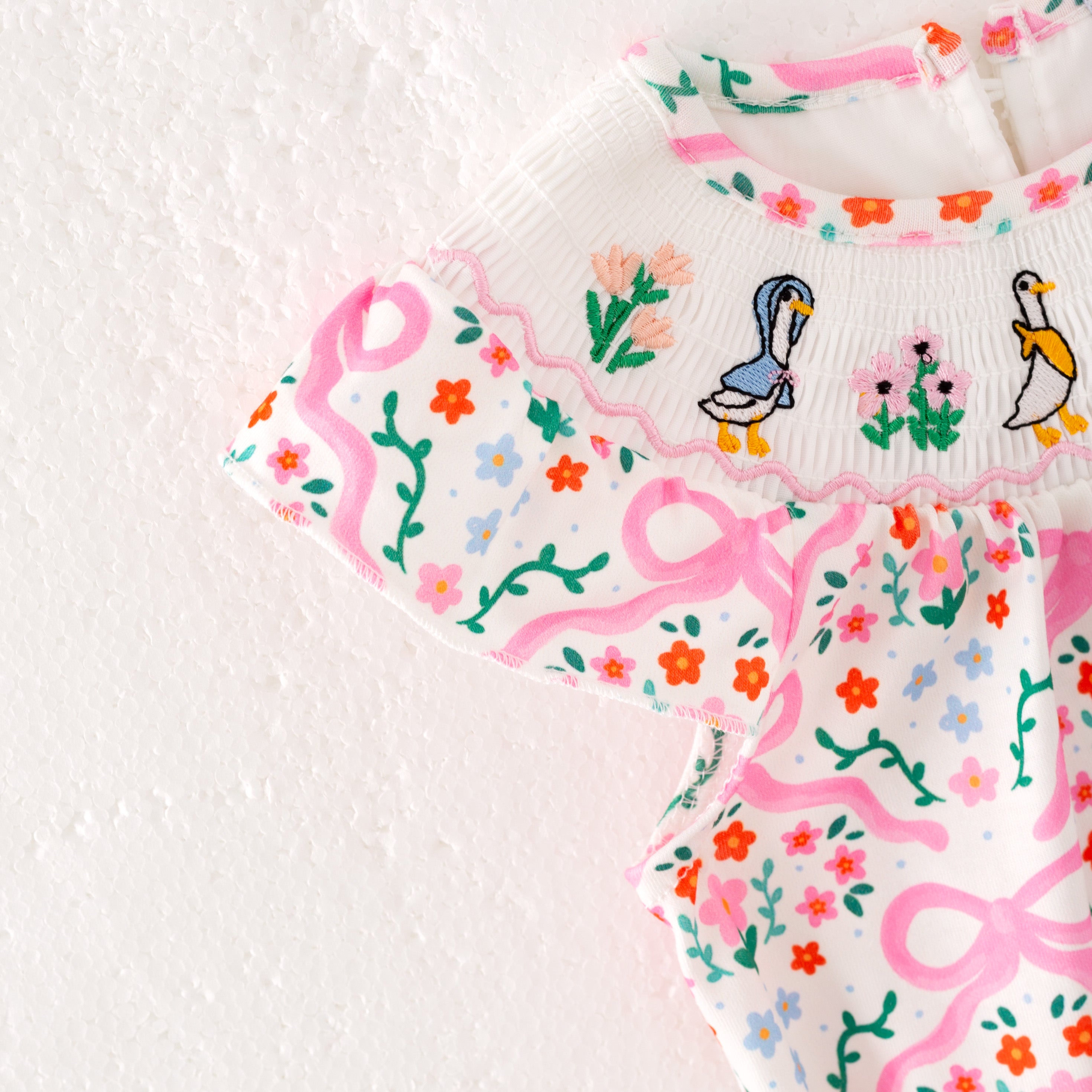 (Pre Order)Sisters Spring and Summer Goose Embroidery Smocked Romper
