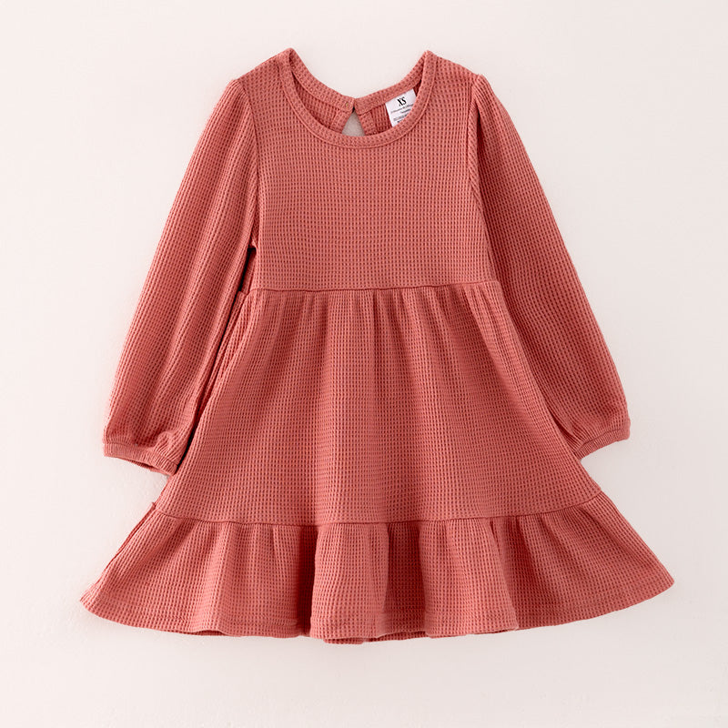 (In Stock G28-3-1)Girls Fall Pink Waffle Dress