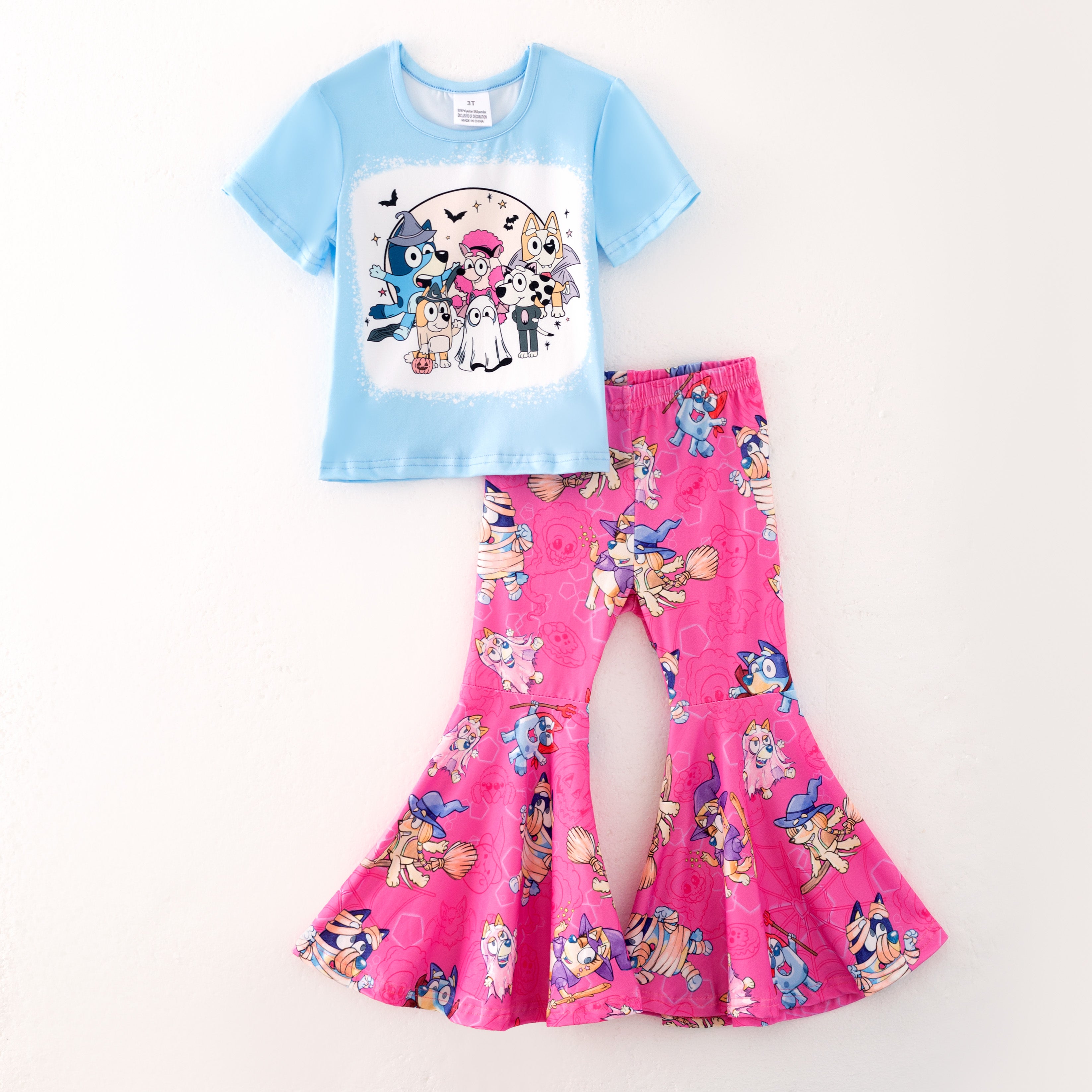 (Pre Order)Girls Halloween Cartoon Print Outfit Set
