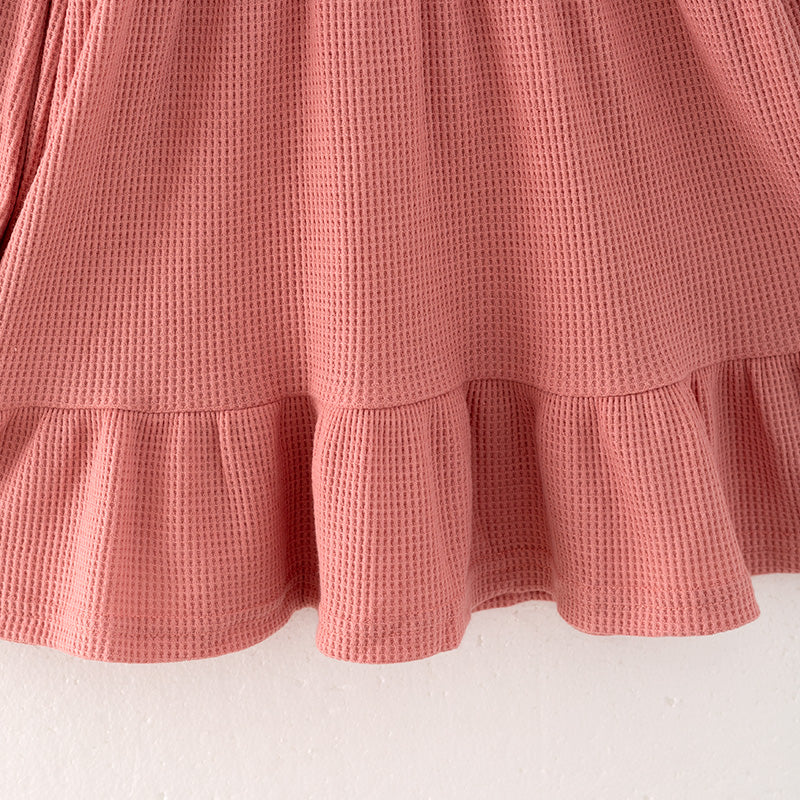 (In Stock G28-3-1)Girls Fall Pink Waffle Dress