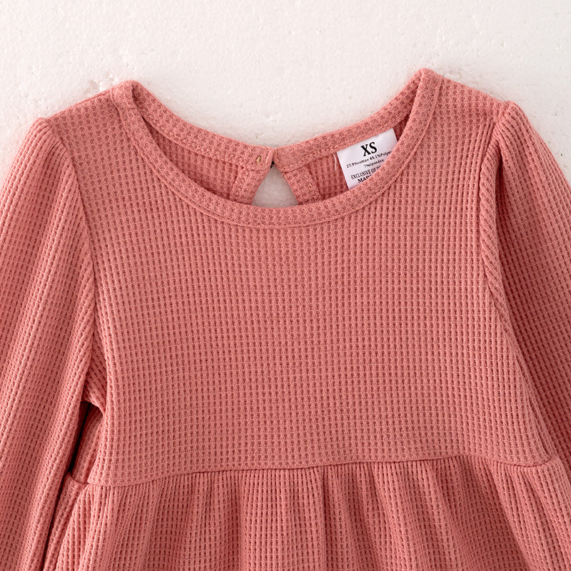 (In Stock G28-3-1)Girls Fall Pink Waffle Dress