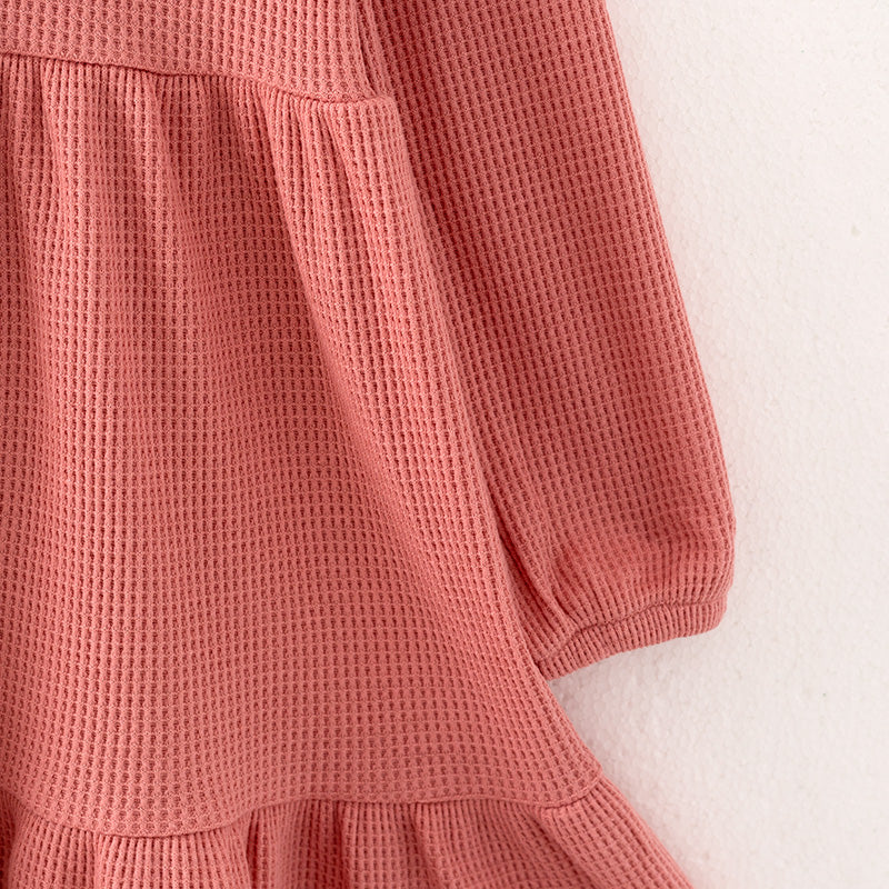 (In Stock G28-3-1)Girls Fall Pink Waffle Dress