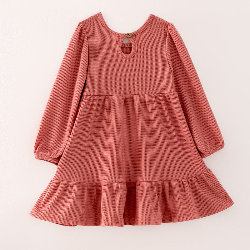 (In Stock G28-3-1)Girls Fall Pink Waffle Dress