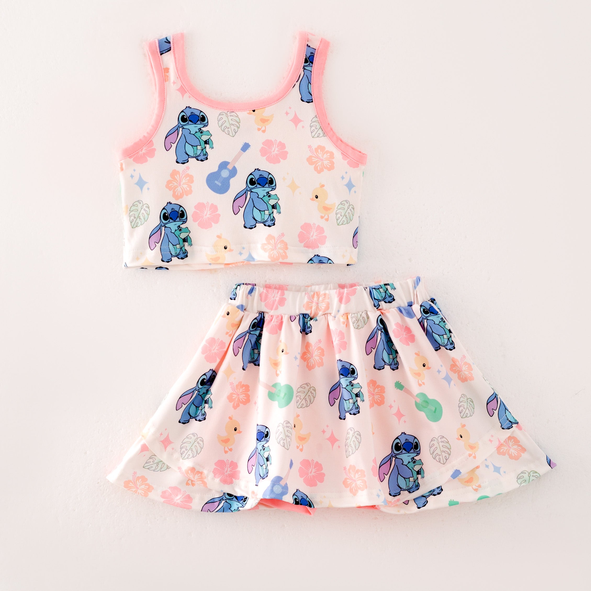 (Pre Order)Girls Summer Cartoon Print Skort Set