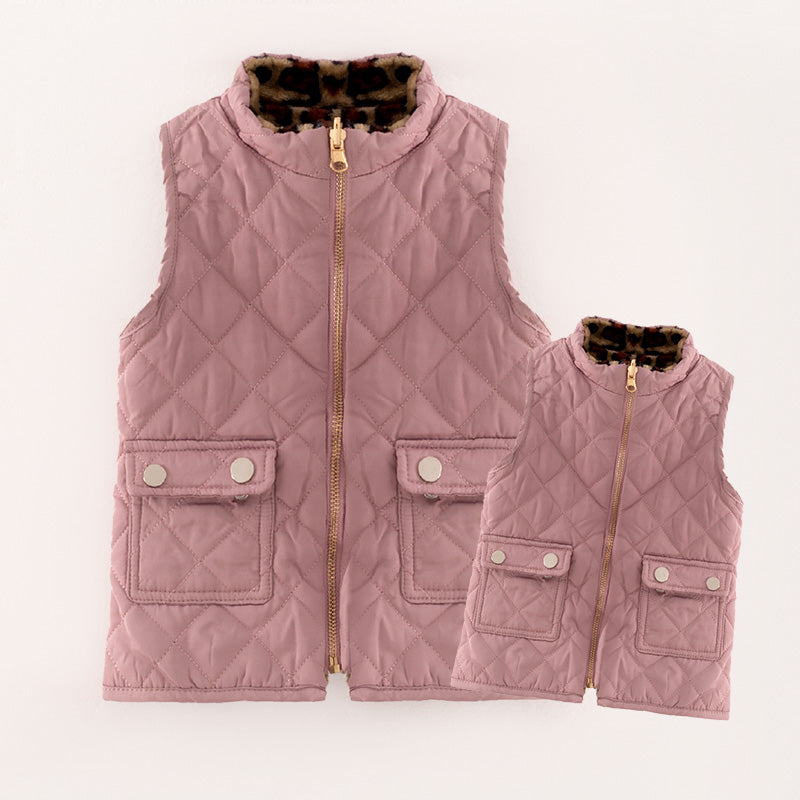 (In Stock G23-5-3 G22-5-3)Mommy and Me Smokey Pink Reversible Vest