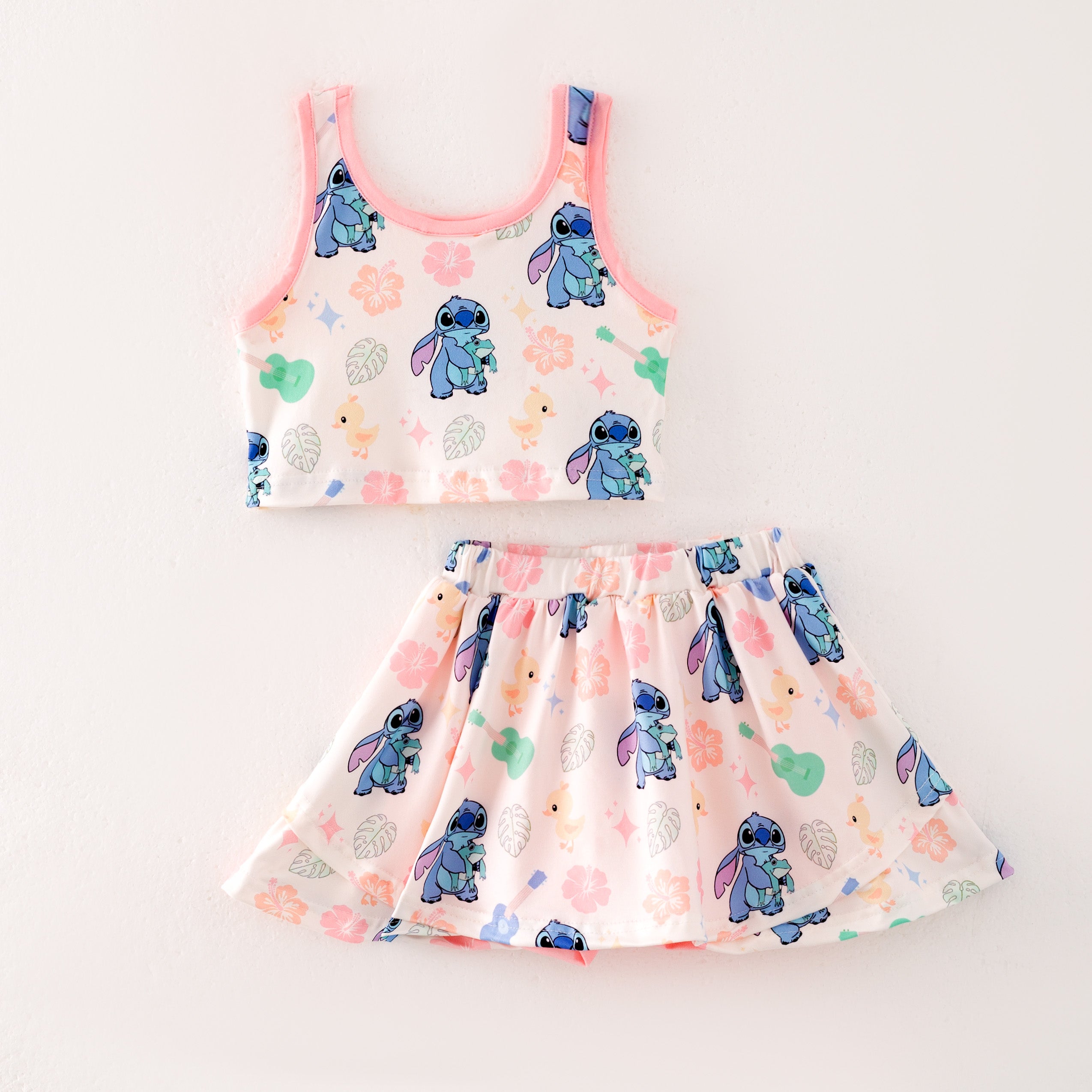 (Pre Order)Girls Summer Cartoon Print Skort Set