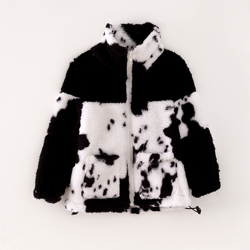 (In Stock L29-4-2)Girls Fall and Winter Cow Print Fleece Coat