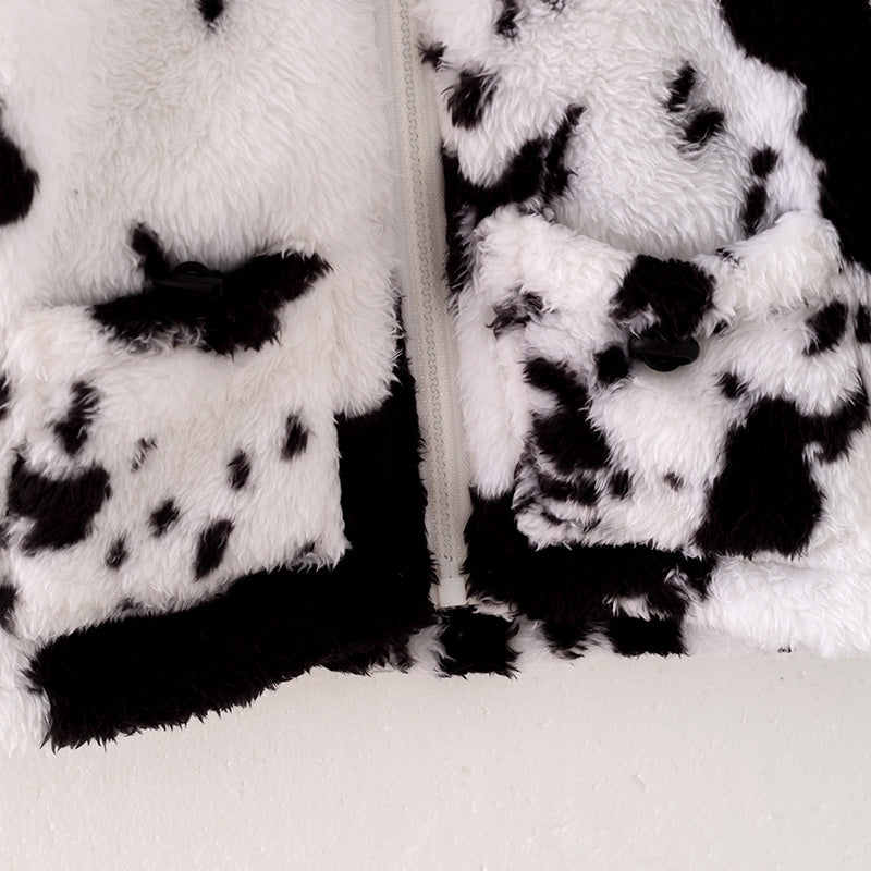 (In Stock L29-4-2)Girls Fall and Winter Cow Print Fleece Coat