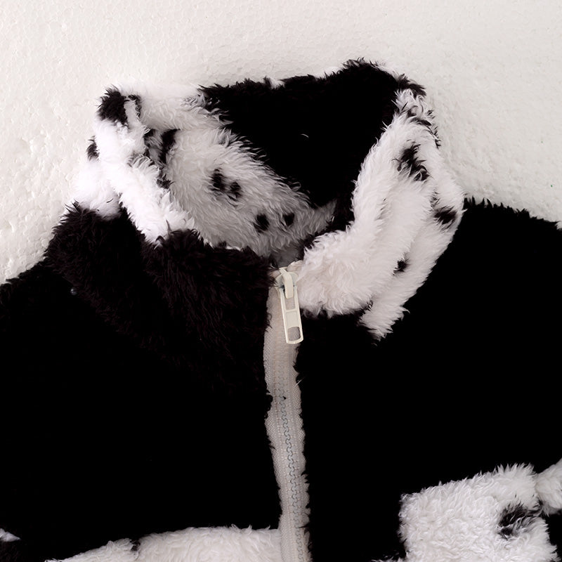 (In Stock L29-4-2)Girls Fall and Winter Cow Print Fleece Coat